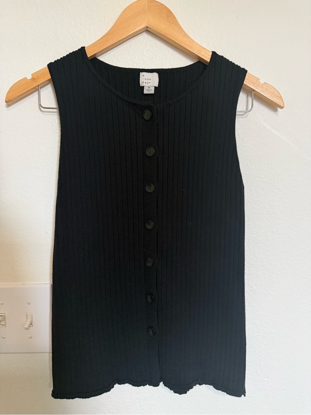 An New Day Black Ribbed Button-Front Tank